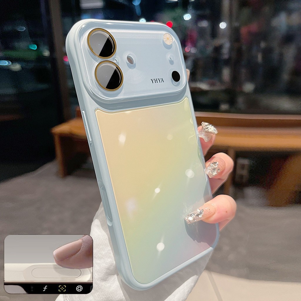 ซิลิโคนไล่โทนสีเคสกระจกนิรภัยสําหรับ ไอโฟน 17 16 15 14 13 มือโปร สูงสุด ถุงลมนิรภัยฝาครอบกันชนกันกระแทก