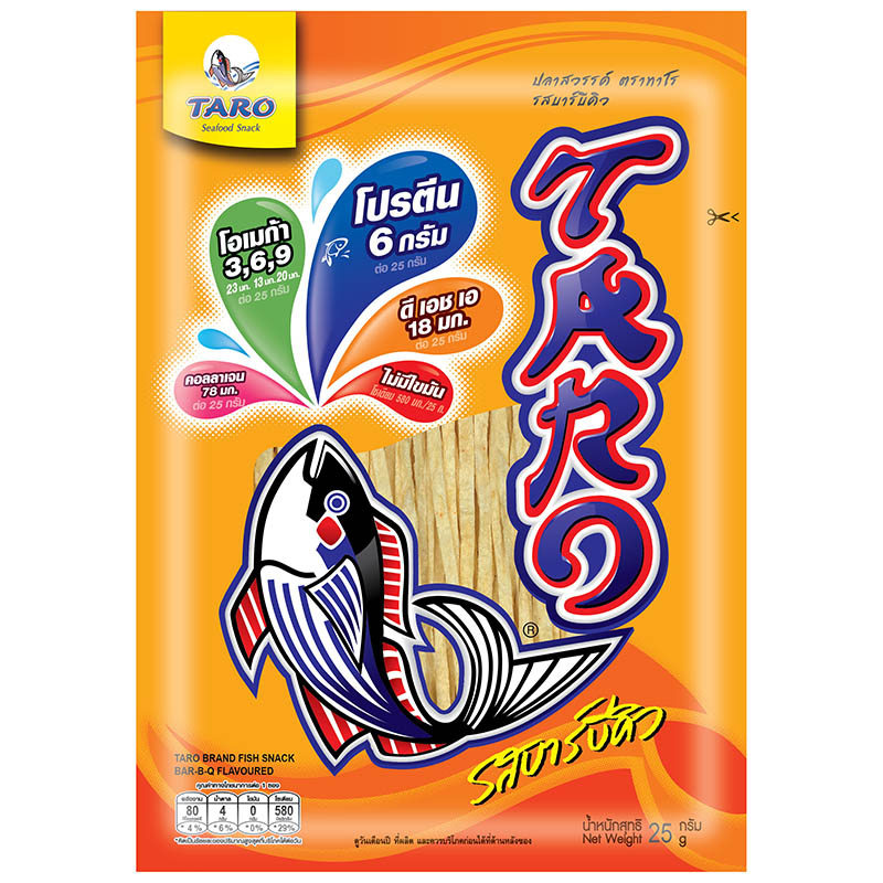ทาโรปลาสวรรค์บาร์บีคิว 20กรัม Taro Fish Snack BBQ 20g. [หมายเลขบาร์โค้ด 8852044110366 ]