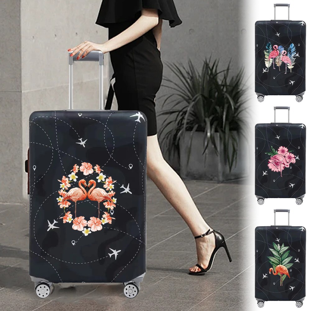 Luggage Cover Stretch Fabric SuitProtector Baggage Dust Cover Suitable for18-32 Inch SuitFlamingo