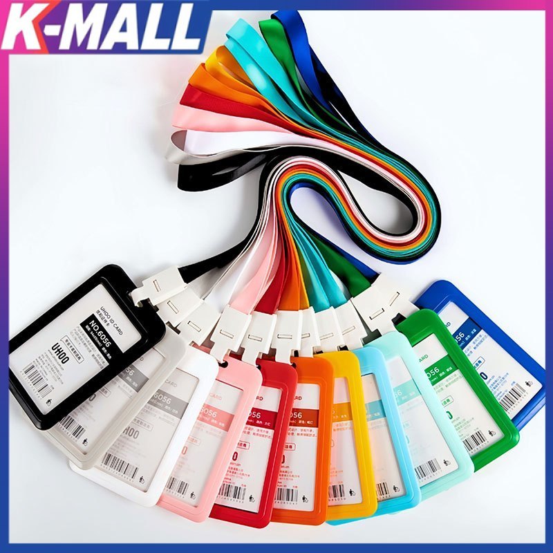 KMALL ป้ายห้อยบัตร แบบทึบ PP ฟรีสายคล้องคอ บัตรนักเรียน ที่ใส่บัตรพนักงาน ห้อยบัตรพนักงาน 10สี ที่ใส่บัตร+ สายห้อยคอ