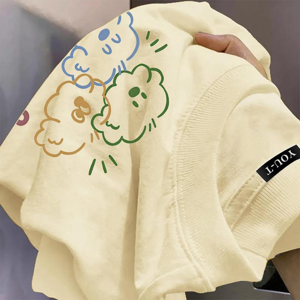 TeeTwoOneเสื้อผ้าผู้หญิงแฟชั่นน่ารักoversize ผ้าฝ้าย100% เสื้อแฟชั่น คอกลม แขนสั้น พิมพ์ลาย 'Three Dog' เสื้อน่ารัก【COD】