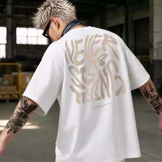 Y-T🧸เสื้อยืดชาย เสื้อยืด oversize ผ้าฝ้าย100% ไม่ต้องรีดผ้า สวมใส่สบาย วินเทจ ผ้านิ่ม ลาย "NEVER STOP"