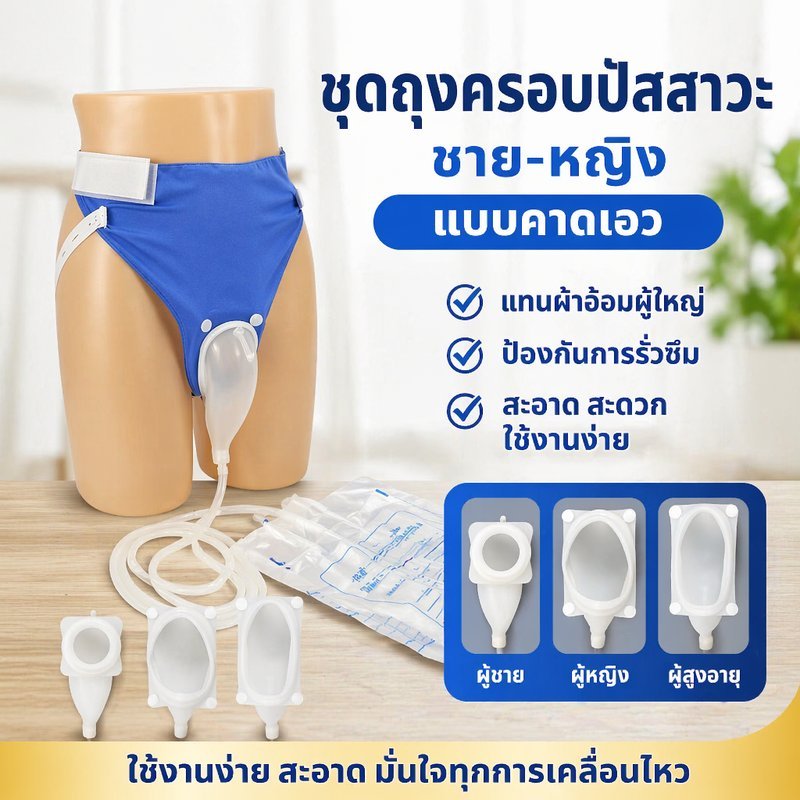 ถุงปัสสาวะคาดเอว ถุงเก็บปัสสาวะ ซิลิโคน กันรั่ว ผู้สูงอายุ ผู้ป่วย ชายหญิง ใช้ซ้ำ พกพา