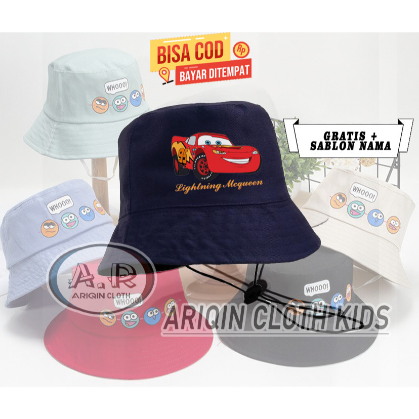 Redmerch // หมวกบักเก็ตเด็กชายรถ McQueen lightning McQueen หมวกเด็ก