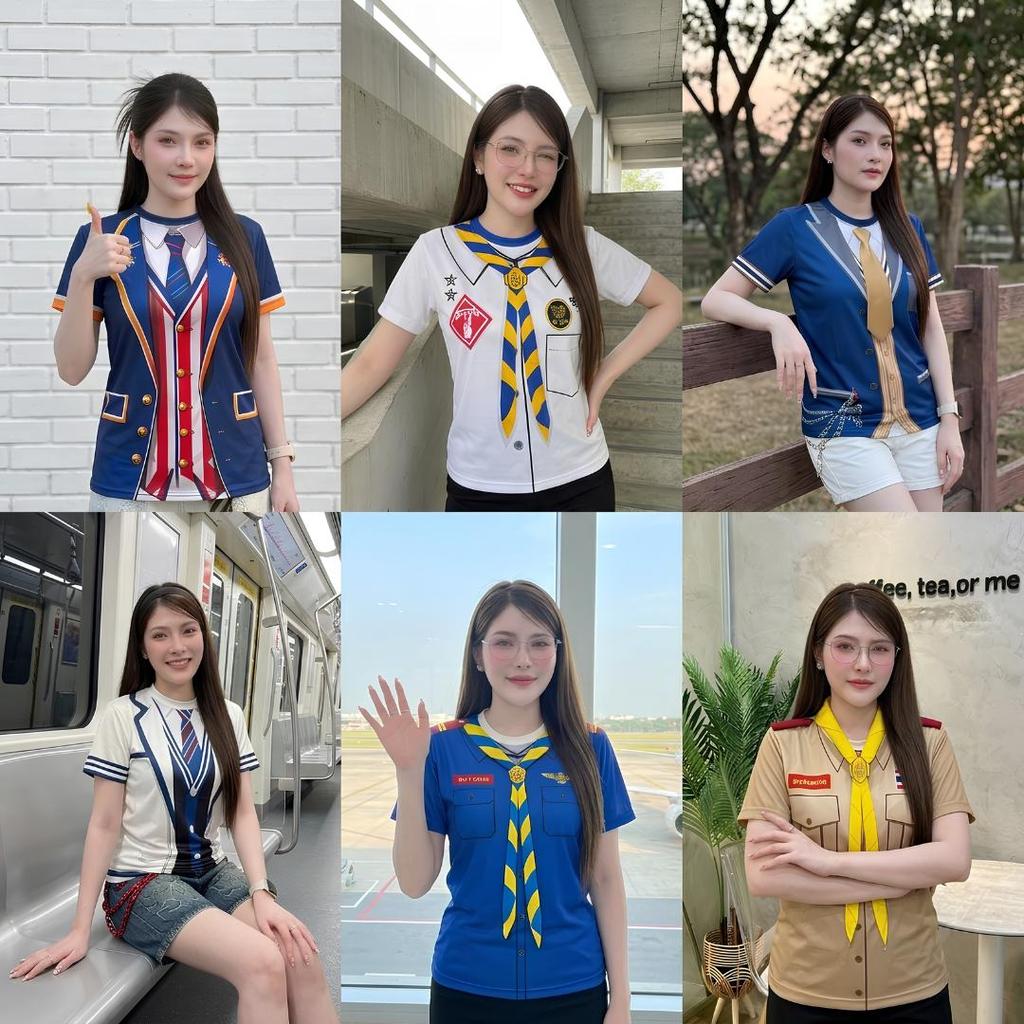 เสื้อยืดแฟชั่นลายเครื่องแบบนักเรียน-ลูกเสือ คอสเพลย์ น่ารัก เท่ ใส่ได้ทั้งชายหญิง พร้อมส่งทุกแบบ R-01-R-06