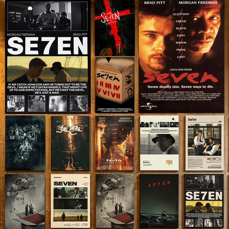 AE8N Seven S-Se7en 1995 ภาพยนตร์ผ้าใบภาพวาด Seven Deadly Sins Thriller ฟิล์มโปสเตอร์ Wall พิมพ์ตกแต่