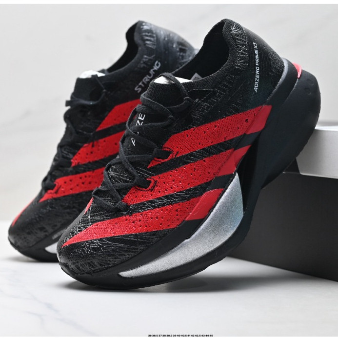 Adizero Prime X 3.0 Strung Professional Training รองเท้าวิ่งมาราธอนคลาสสิกสีดําแดง