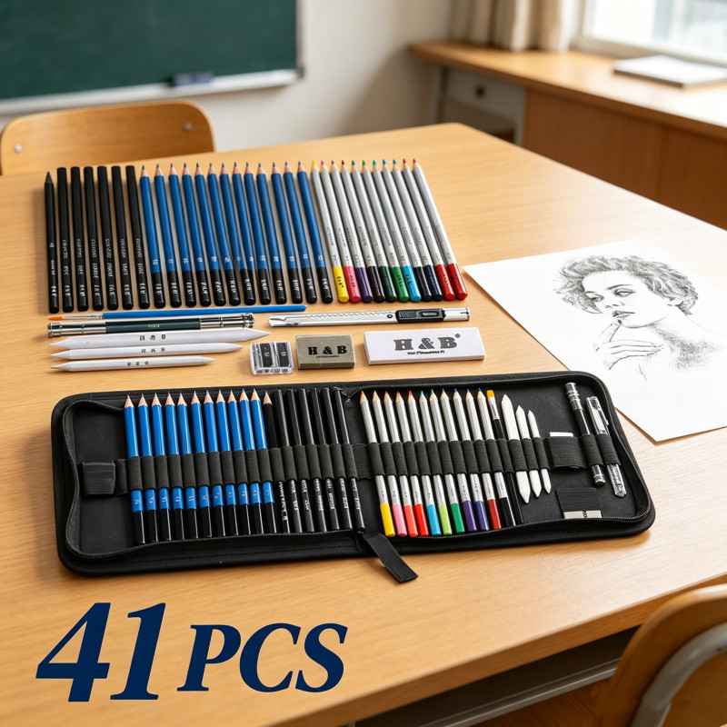 Bview Art Artist Set 41pcs ดินสอสีและดินสอวาดรูป อุปกรณ์วาดรูปครบเซต