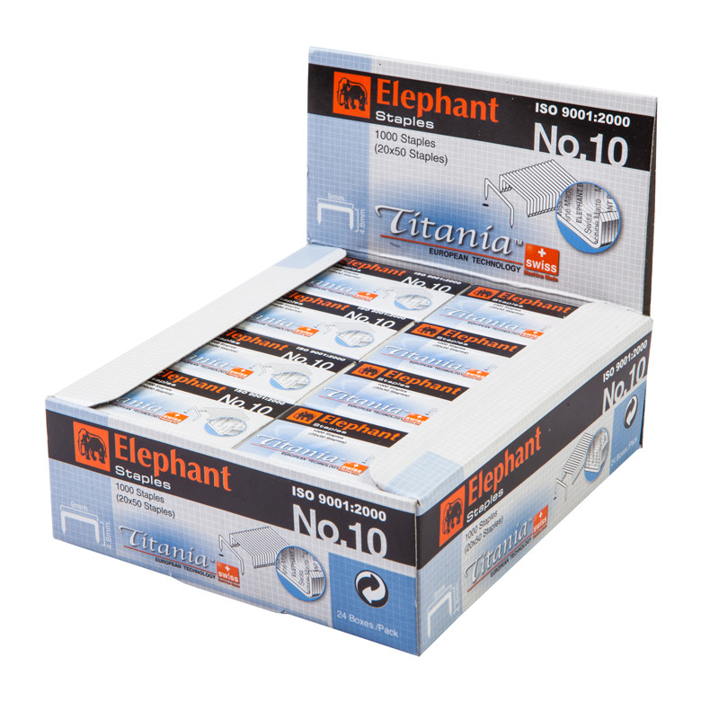 ELEPHANT ลวดเย็บกระดาษ รุ่น TITANIA เบอร์ 10 แพ็ค 24 กล่อง