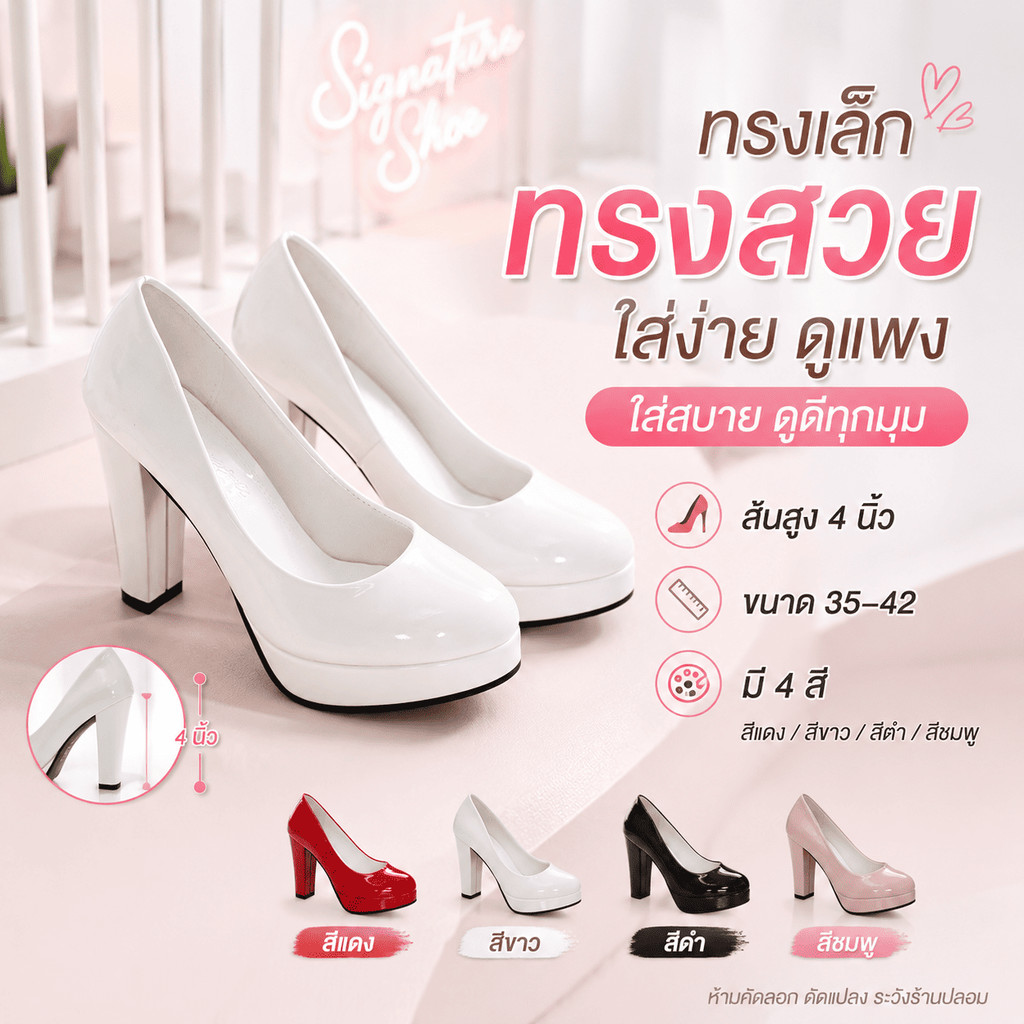 [หัวแคบ อวบ กว้าง ไม่แนะนำ] พร้อมส่งในไทย 4 นิ้ว 34-42 รองเท้าส้นสูง รองเท้าผู้หญิง 10 ซม. มี 4 สี F2