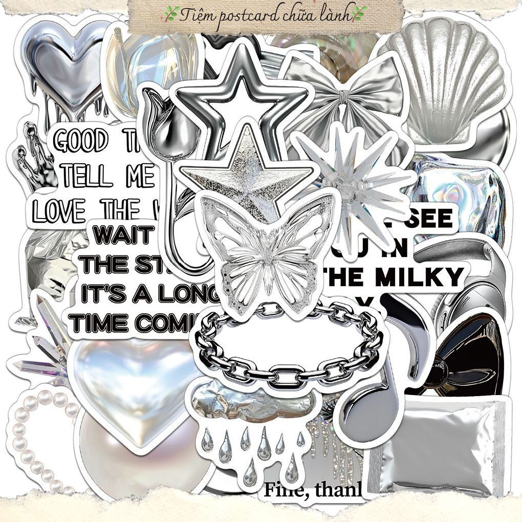 ชุดสติ๊กเกอร์กันน้ํา 5/10/30 SILVER Y2K PERSONAL OBJECTS สติ๊กเกอร์หมวกกันน็อค แล็ปท็อป กีตาร์