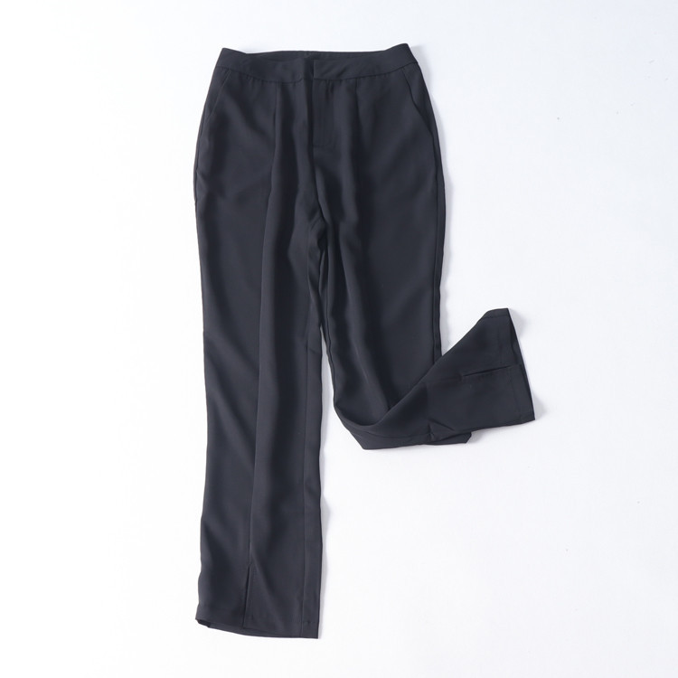 กางเกง Mid-Seam Small Slit Design ยัง Commuter Casual Summer Solid Color Ladies Pants PB0E7