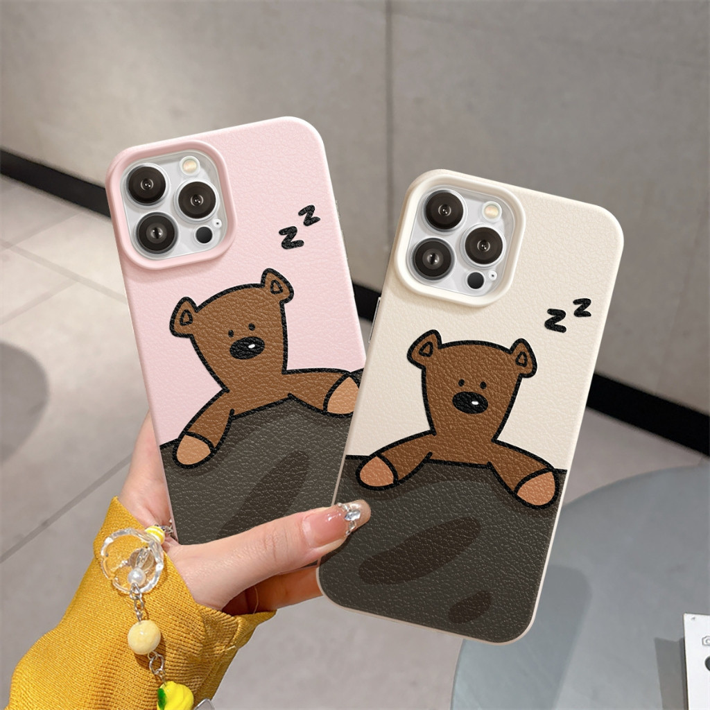 ZZZ Teddy Leather Pattern TPU เคส iPhone กันกระแทก ป้องกันสิ่งสกปรก - iP X/XS/11/12/14/15/16/17/Plus