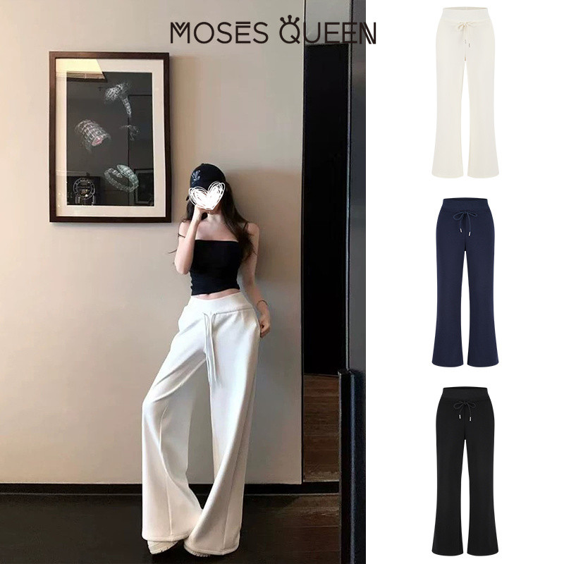 MOSESQUEEN กางเกงขากว้างทรงตรงหลวมเอวสูง เพื่อความสบายและสไตล์ขี้เกียจ ใช้งานได้หลายโอกาส #63213