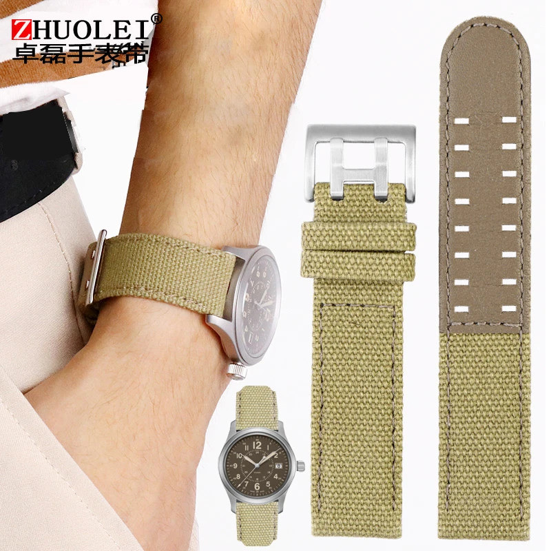 สําหรับ Hamilton Khaki Field Watch h760250/ชม.77616533/ชม.70605963 ชม.68201993 สายนาฬิกาหนังแท้ไนลอน