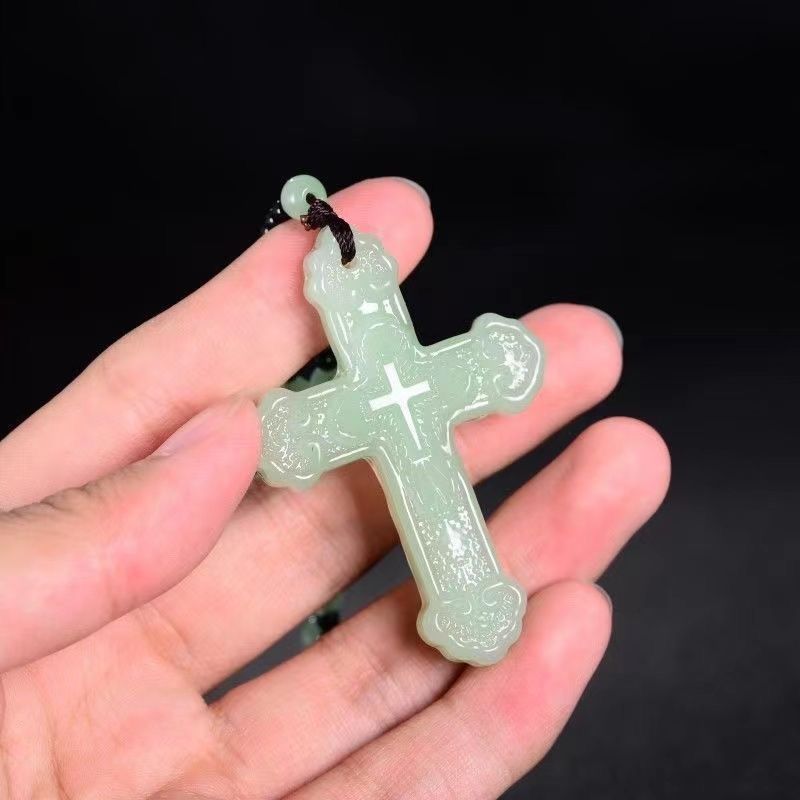 [ks0947.th] Light JADE Color Light GREEN CROSS PENDANT CROSS สร้อยคอ Unisex PENDANT PALE JADE PALE G