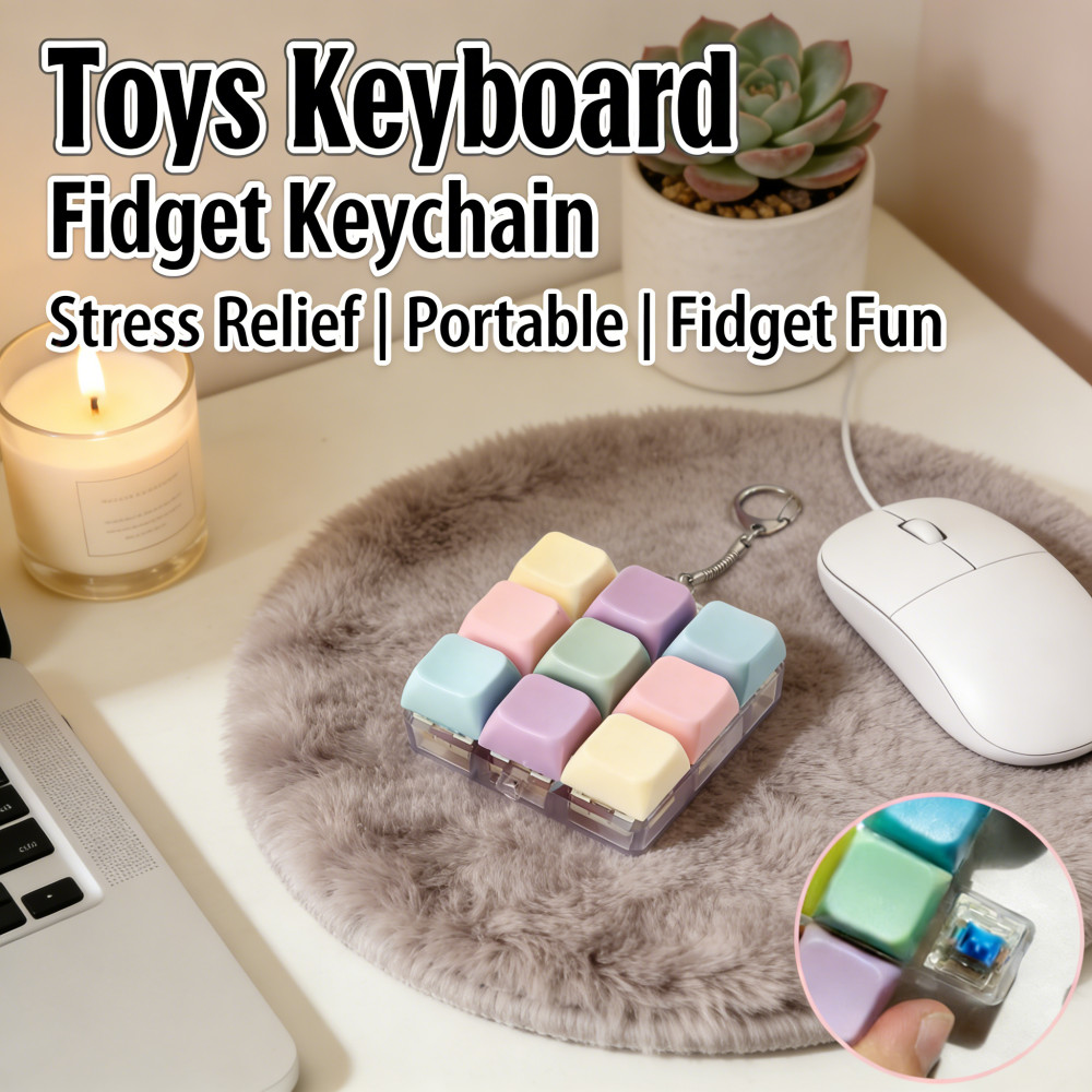 ของเล่น Fidget Keyboard Party พวงกุญแจคีย์บอร์ดจําลอง Fidget 9 คีย์ความเครียดบรรเทาของเล่น Key Fidge