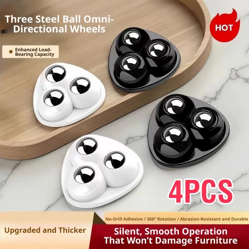 ใหม่ 4PCS Self-Adhesive 3-Ball ล้อ Mini Swivel Rollers สําหรับเฟอร์นิเจอร์กล่องเก็บถังขยะ Smooth Gliding Sticky ฐาน