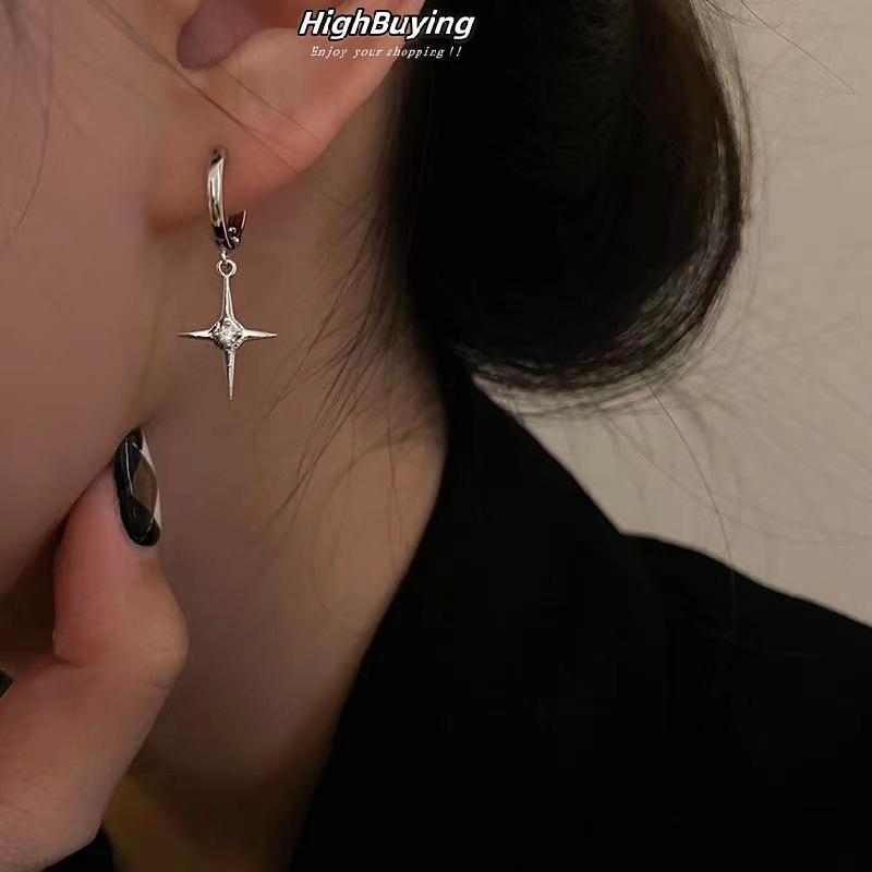 [ซื้อสูง] 1 คู่ Goth Harajuku Sweet Cool Silver สีโลหะดาว Cross Zircon จี้ต่างหูผู้หญิงอุปกรณ์เสริมความงามเครื่องประดับสต็อกใหม่