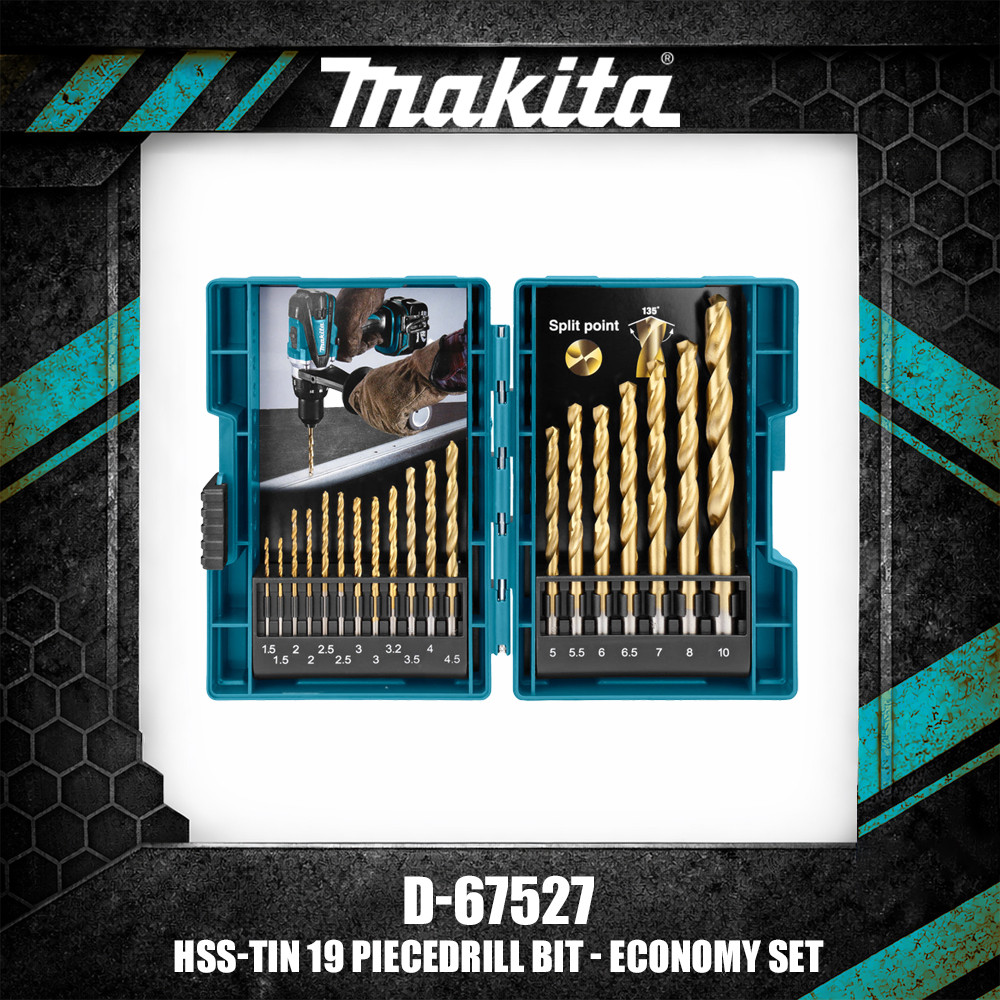 Makita D-67527 19 ชิ้นคละชุดดอกสว่านโลหะ HSS-TiN