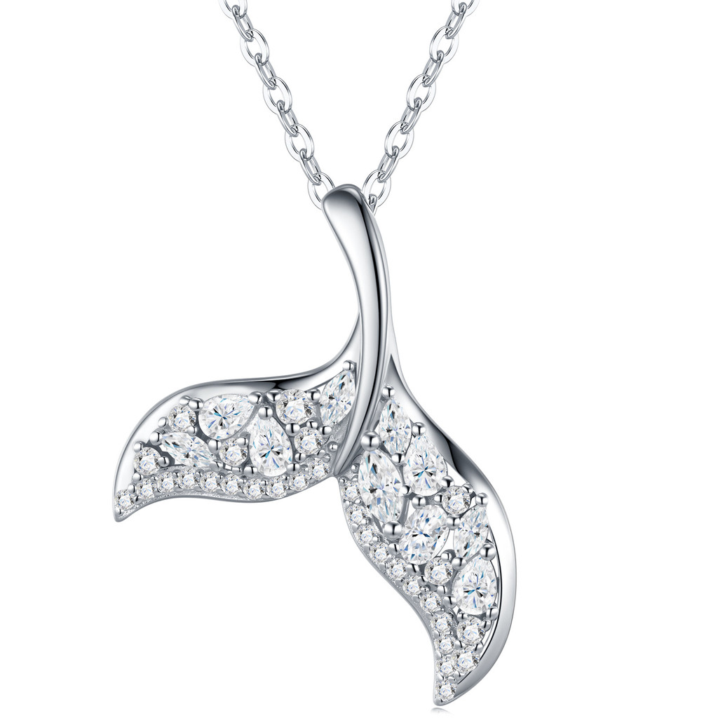 Whale Tail Mix-Cut Moissanite สร้อยคอ VVS1 จี้โรแมนติก Ocean Statement สร้อยคอ