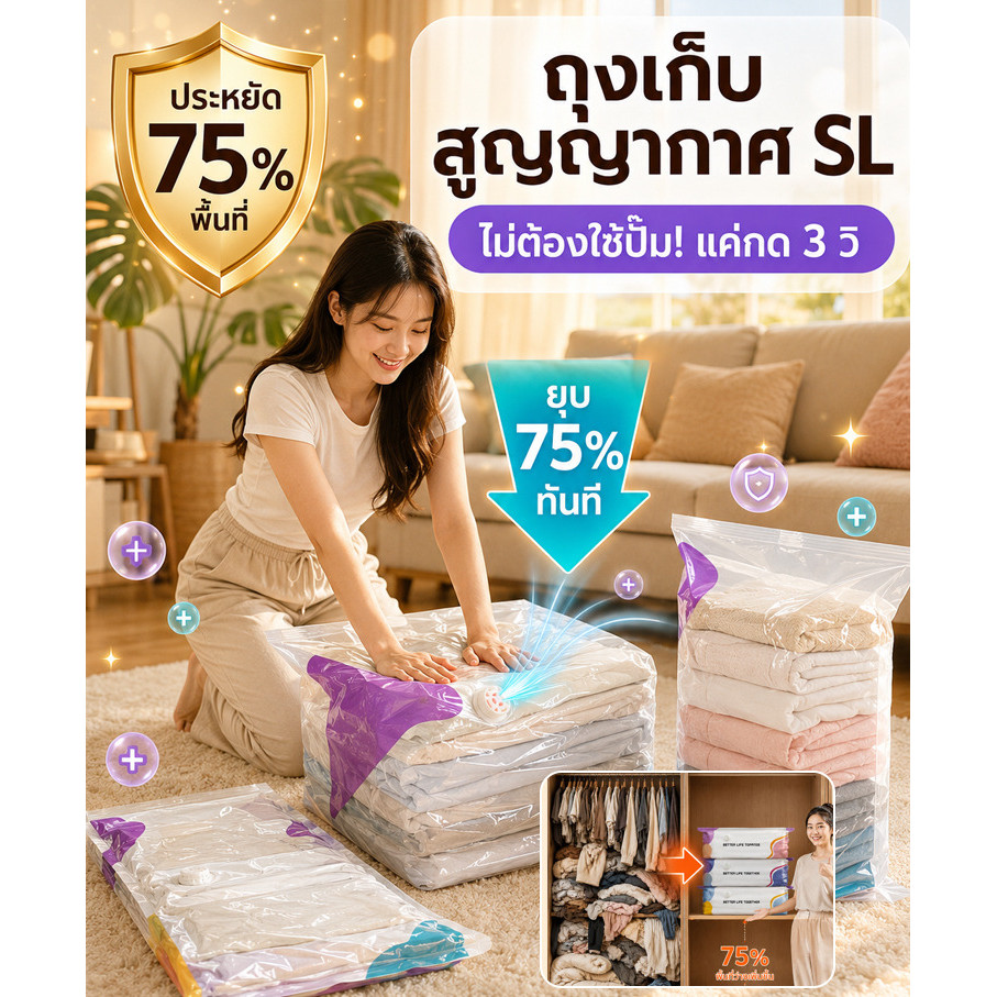 จัดส่งทันที 🚀ถุงบีบอัดสูญญากาศขนาดใหญ่พิเศษไม่ต้องใช้เครื่องดูดอากาศ ถุงเก็บเสื้อผ้าแบบประหยัดพื้นที่ วัสดุคุณภาพสูง ขนาดใหญ่พิเศษ  พลาสติกหนาพิเศษ ไม่ต้องใช้เครื่องดูดอากาศ ประหยัดพื้นที่