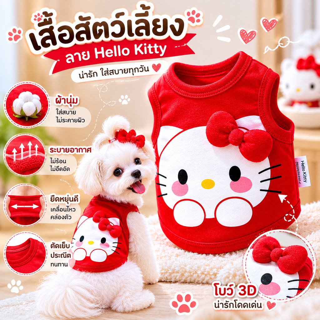 สุนัขแมวฤดูร้อนสวมเสื้อกั๊กโบว์สามมิติคิตตี้