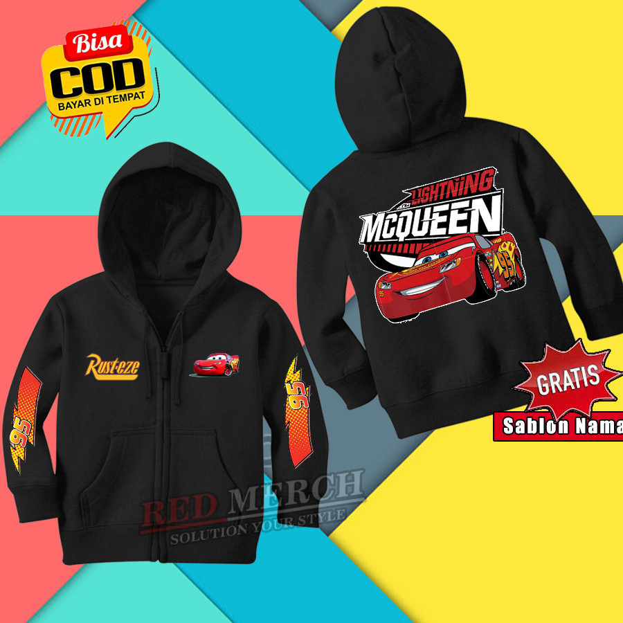 🤣 【🧸Kids Hoodie】 เสื้อแจ็คเก็ตเด็กชาย McQueen Cars / เสื้อฮู้ดซิป McQueen Lightning