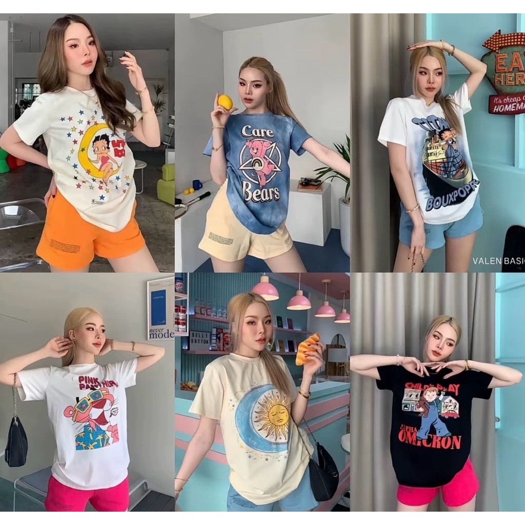 Set 2ชิ้น เสื้อคอกลมลายการ์ตูน+กางเกงขาสั้น