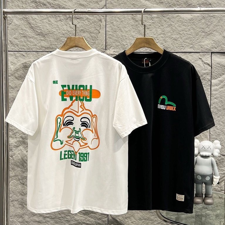 EVISU/God of Fortune 2026 ขนาดใหญ่ 6XL Star รอบคอแขนสั้นเสื้อยืดคู่สไตล์ผู้ชาย Slim Creative หลวมตัว