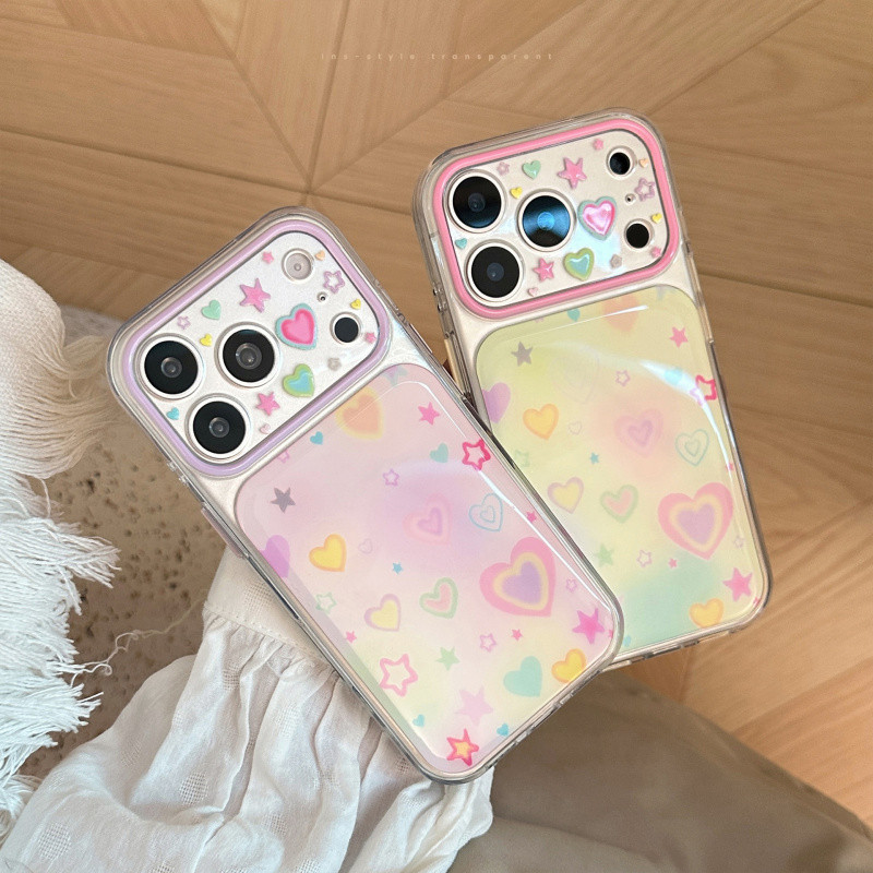 Gradient Rainbow Heart Star TPU + PC เคสโทรศัพท์สําหรับ iPhone 17 16 15 14 Pro Max