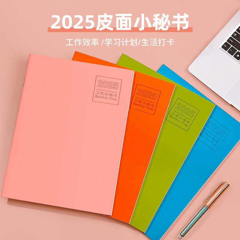 Qindeli 2025 Schedule Book A4 Leather Secretary Schedule Book รายเดือน Plan Book Schedule Book A5log