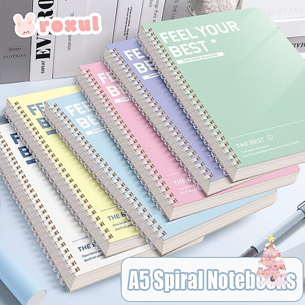 ROXUL 60แผ่น/หนังสือสมุดโน๊ตเกลียว, แผ่นจดบันทึก A5 สี, หน้าเจาะรูหนาแนวนอน Line หน้าภายในหนังสือบัญชีมือนักเรียน