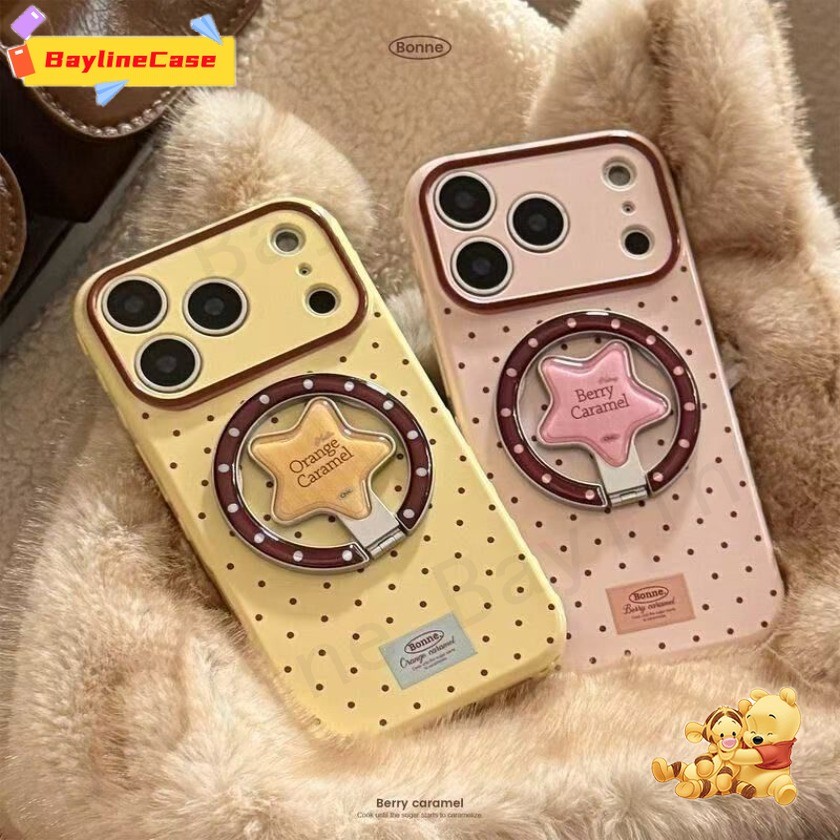 ขายร้อน Ins Polka Dot Label พิมพ์หัวใจด้านข้างกรอบ + Star Stand เคสโทรศัพท์ใช้งานร่วมกับ iPhone 17 16 15 14 13 12 11 Pro Max X Xr Xs Max 8 7 Plus ฝาครอบ