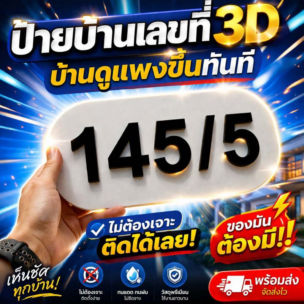 ป้ายเลขบ้านพาสวูด 3D งาน CNC ป้ายบ้านเลขที่โมเดิร์น สั่งทำ ติดหน้าบ้านสวยหรู