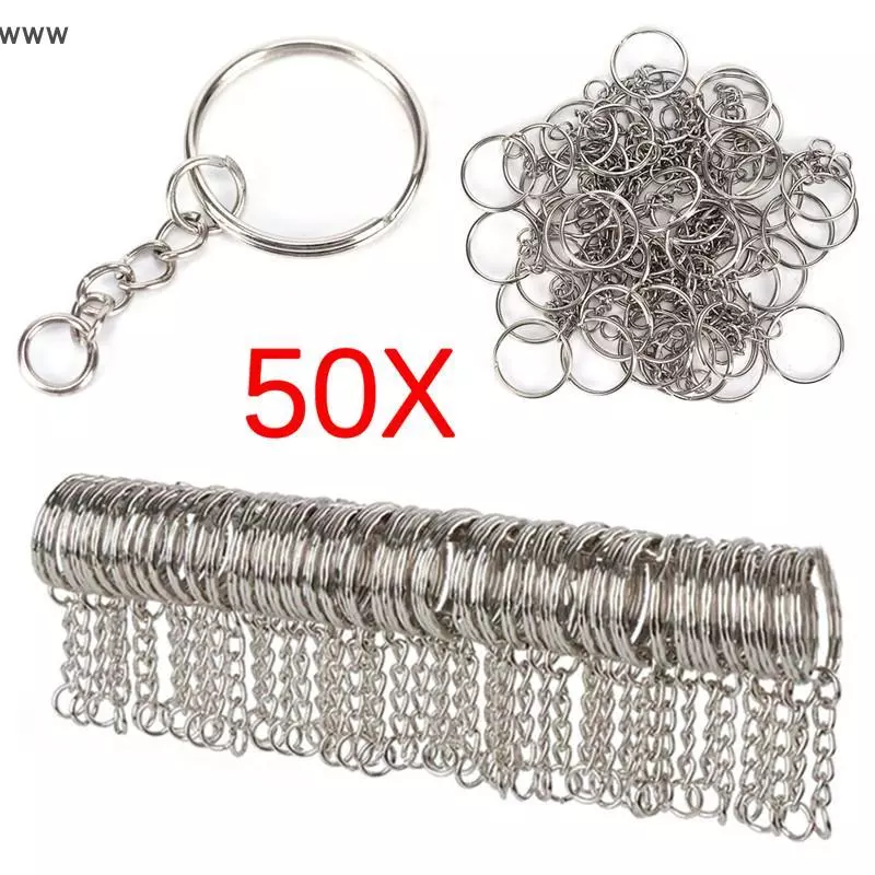 50ชิ้น25มมสีเงินเงาพวงกุญแจแยกแหวนโซ่สั้นพวงกุญแจ DIY