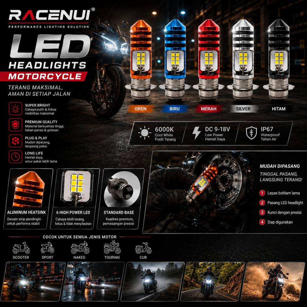 ไฟ LED Xeon SUPER BRIGHT H6 UNIVERSAL MOTORCYCLE HEADLIGHT BULB 2 SIDES UNIVERSAL Mio Series (Sporty