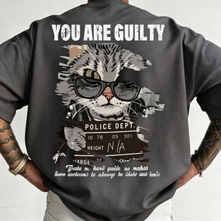 DailyTee🌟 เสื้อยืด Oversize ' Mugshot Cat ' สไตล์เกาหลี เท่ห์มาก ใส่ได้ทั้งชายหญิง ผ้านุ่มสบายตัวทั้งวัน รองรับ COD📦