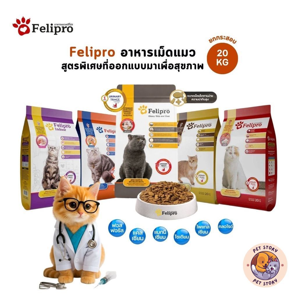 [ยกกระสอบ] Felipro เฟลิโปร อาหารเม็ดแมว สูตรพิเศษที่ออกแบบมาเพื่อสุขภาพที่ดีของแมวทุกสายพันธุ์ ขนาด 20 กิโลกรัม