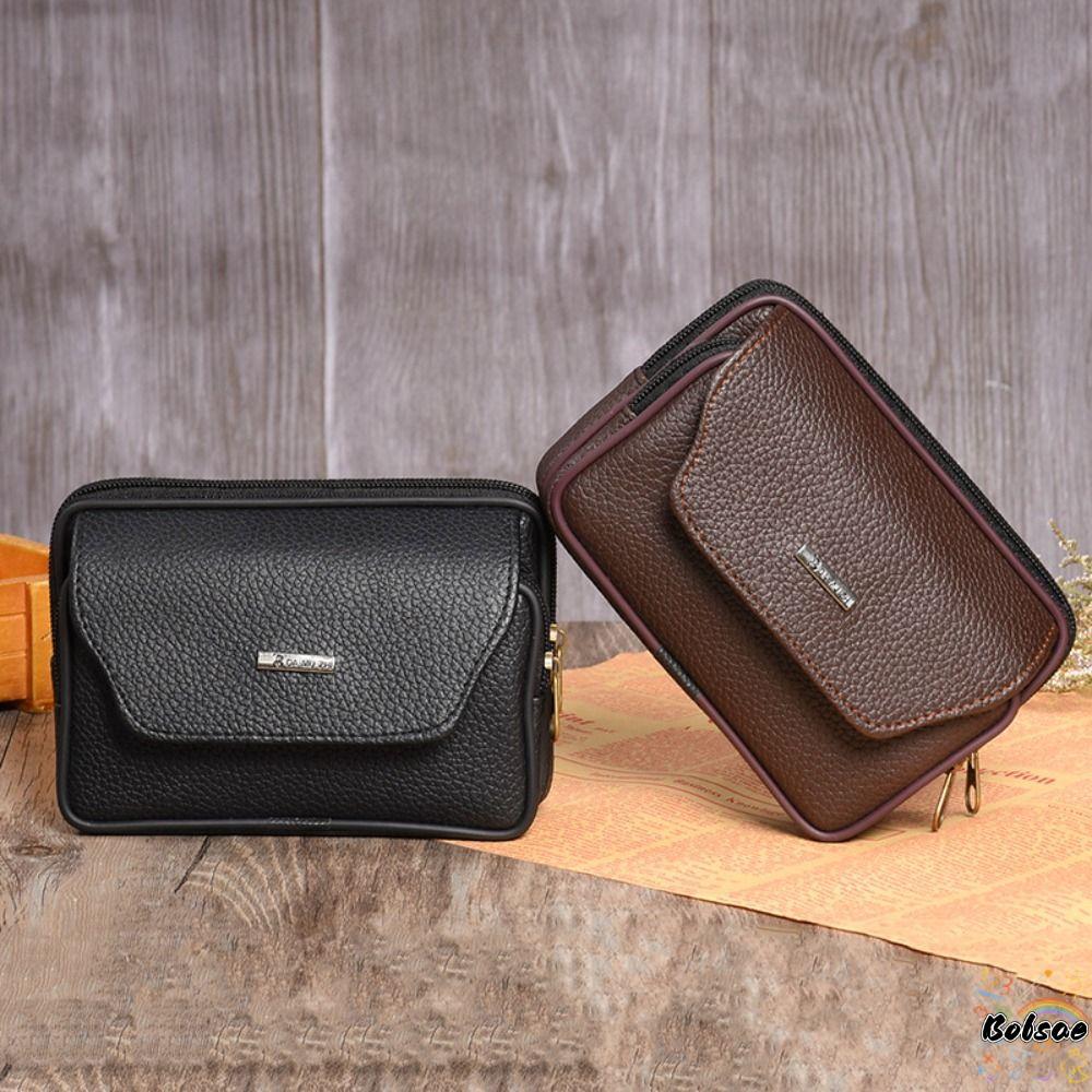 BOLSACF กระเป๋าคาดเอวผู้ชาย, Travel PU Leather Bum Belt Pack, กระเป๋าใส่โทรศัพท์แบบสปอร์ตกันน้ําสบาย