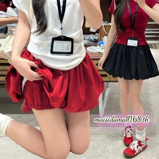 【ส่งไวจากไทย】กระโปรงเอวสูงในสไตล์เกาหลี ไซส์ใหญ่ A-line skirt สีแดง