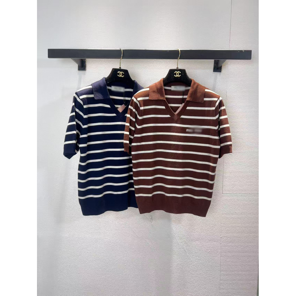 MT2U M1U MM 26Spring and summer new style color-block striped turn-down collar knitted short-sleeve 
