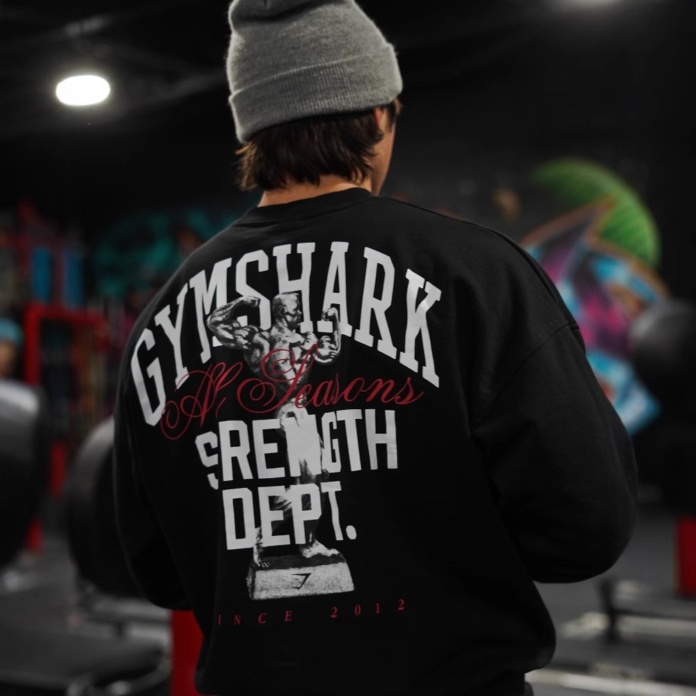 Gymshark Muscle Shark American อินเทรนด์ฟิตเนสกีฬาหลวมขนาดใหญ่พิมพ์เสื้อยืดแขนสั้นผู้ชาย