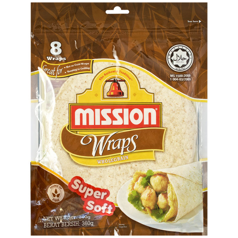 มิชชัน แผ่นแป้งธัญพืช Mission Wraps Whole Wheat 360g.