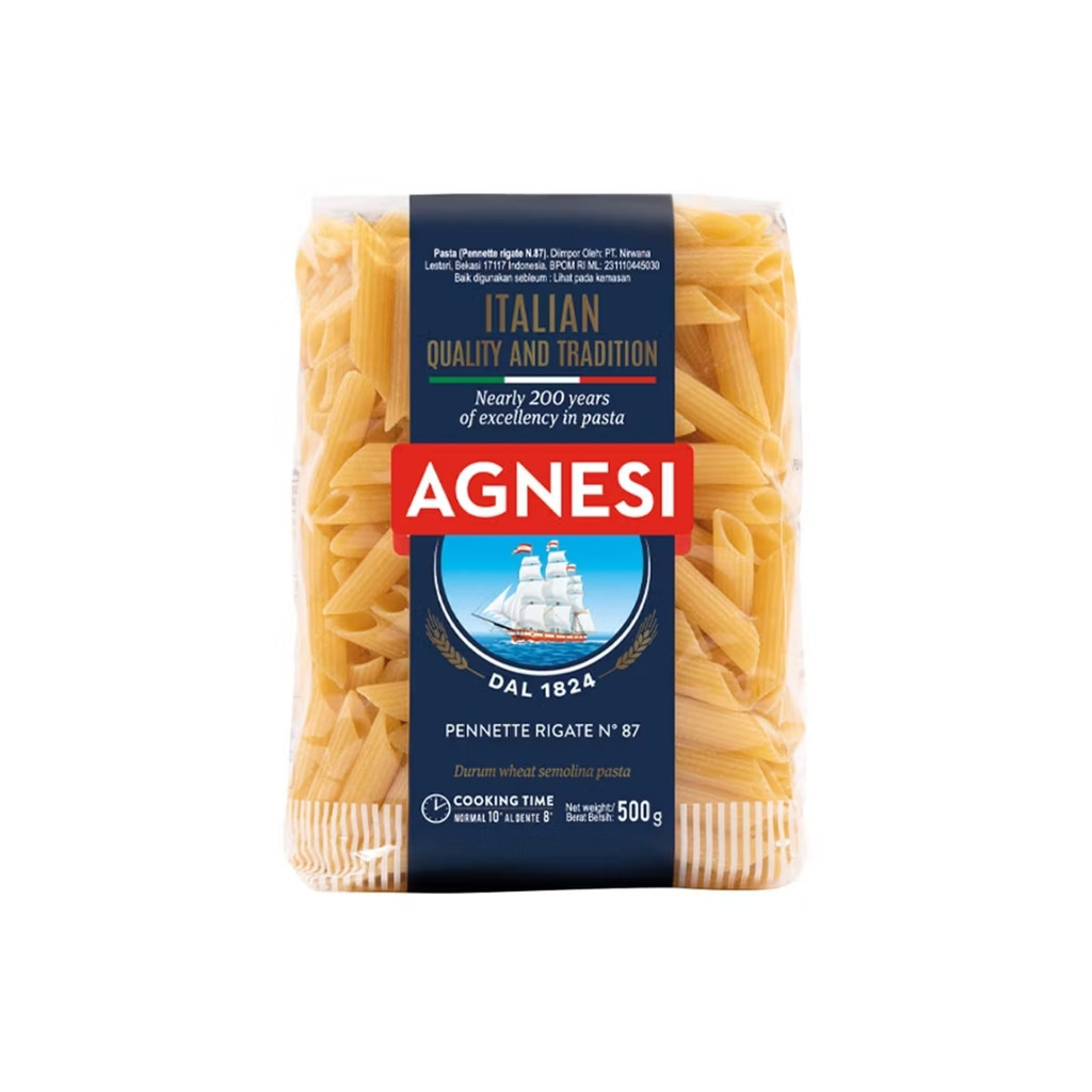 แอคเนซี พาสต้าปากตัดมีรอยหยักเบอร์87 Agnesi Pennette Rigate No.87 500g.