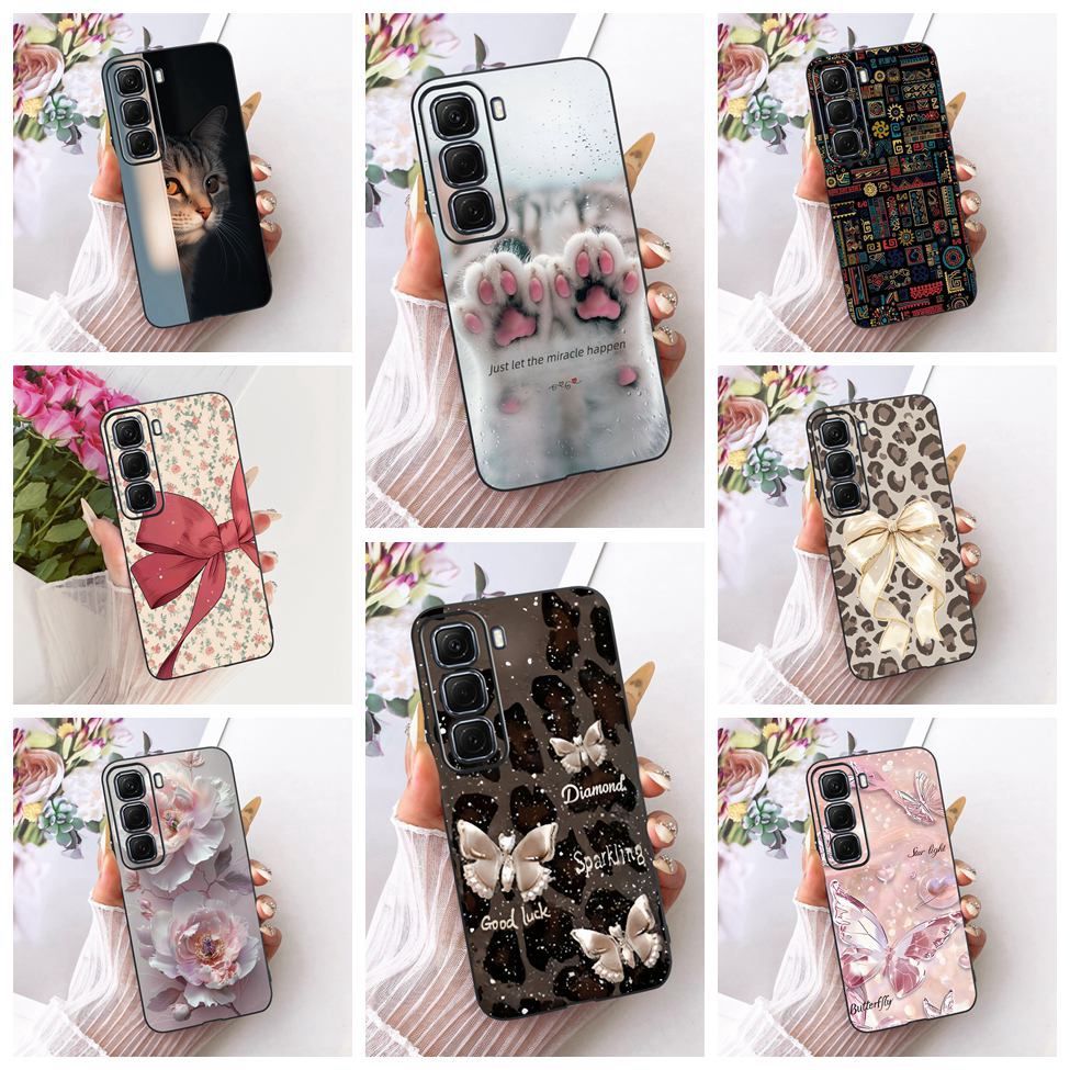 สําหรับ Infinix Hot50 4G X6882 X6882B สําหรับ Infinix Hot 50 4G กรณีซิลิโคนแมวน่ารักหรูหราดอกไม้ Coo