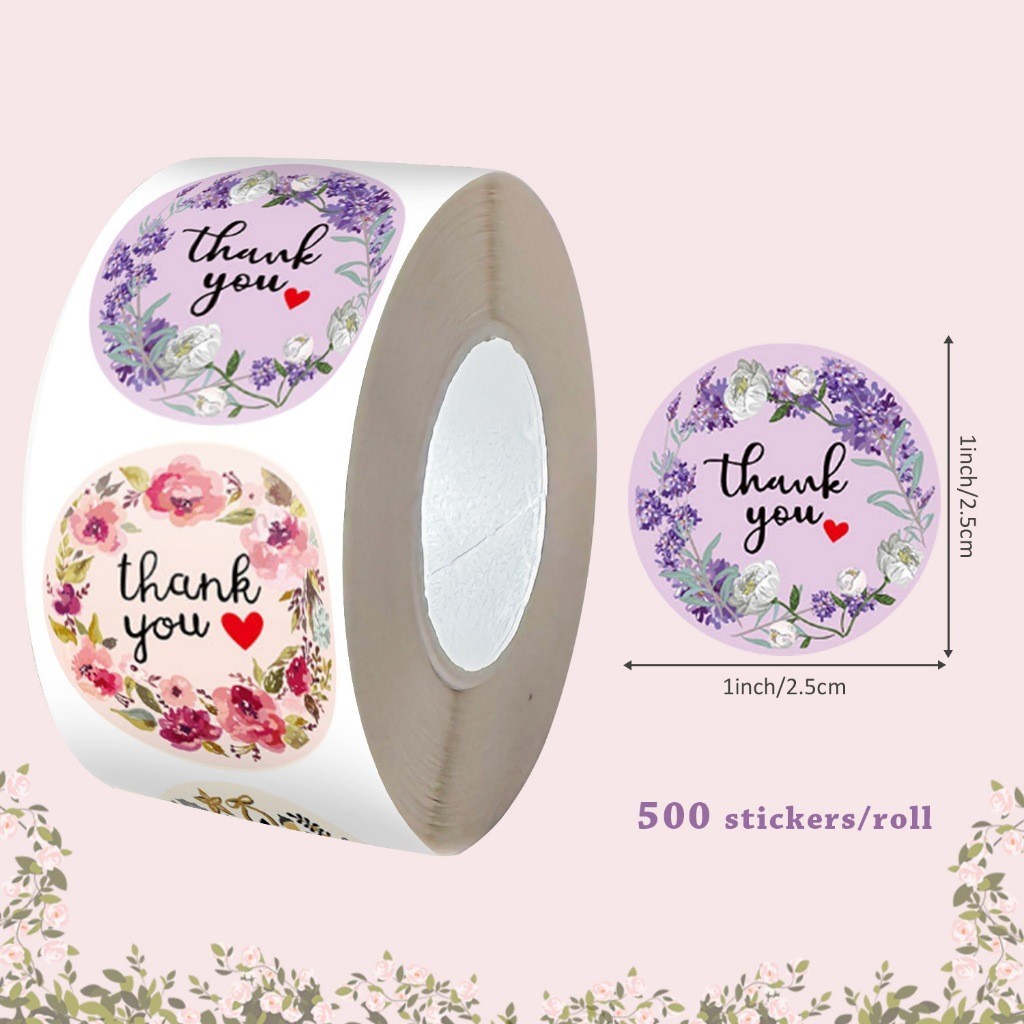 สติ๊กเกอร์ขอบคุณ 500 ชิ้น ลายดอกไม้ เส้นผ่านศูนย์กลาง 2.5 ซม. เหมาะสําหรับการปิดผนึกอุปกรณ์อบขนม วารสาร และโครงการ ทําเอง ต่างๆ