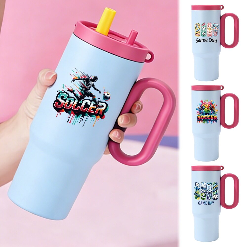 Football Design แก้วเก็บความเย็น 750ML SUS316 พกพาง่าย แก้วน้ำ เก็บความเย็น และร้อน พร้อมหลอดดูด