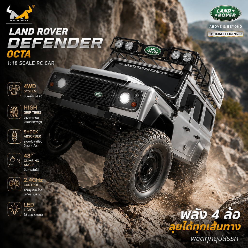 รถบังคับ Land Rover Defender ปีนหน้าผาหินชัน 4WD ของเล่นเด็กชาย