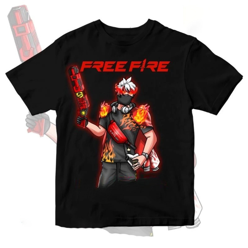 เสื้อยืดลายเกม FREE FIRE ตัวละครผู้ยิงปืน ผ้าฝ้ายแท้ ขนาดSถึง5XL สําหรับผู้ชายผู้หญิงสายเกม